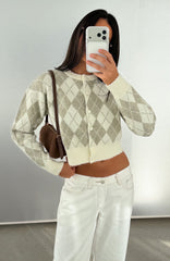 Beaufort Argyle Knit Cardigan Sage/Cream