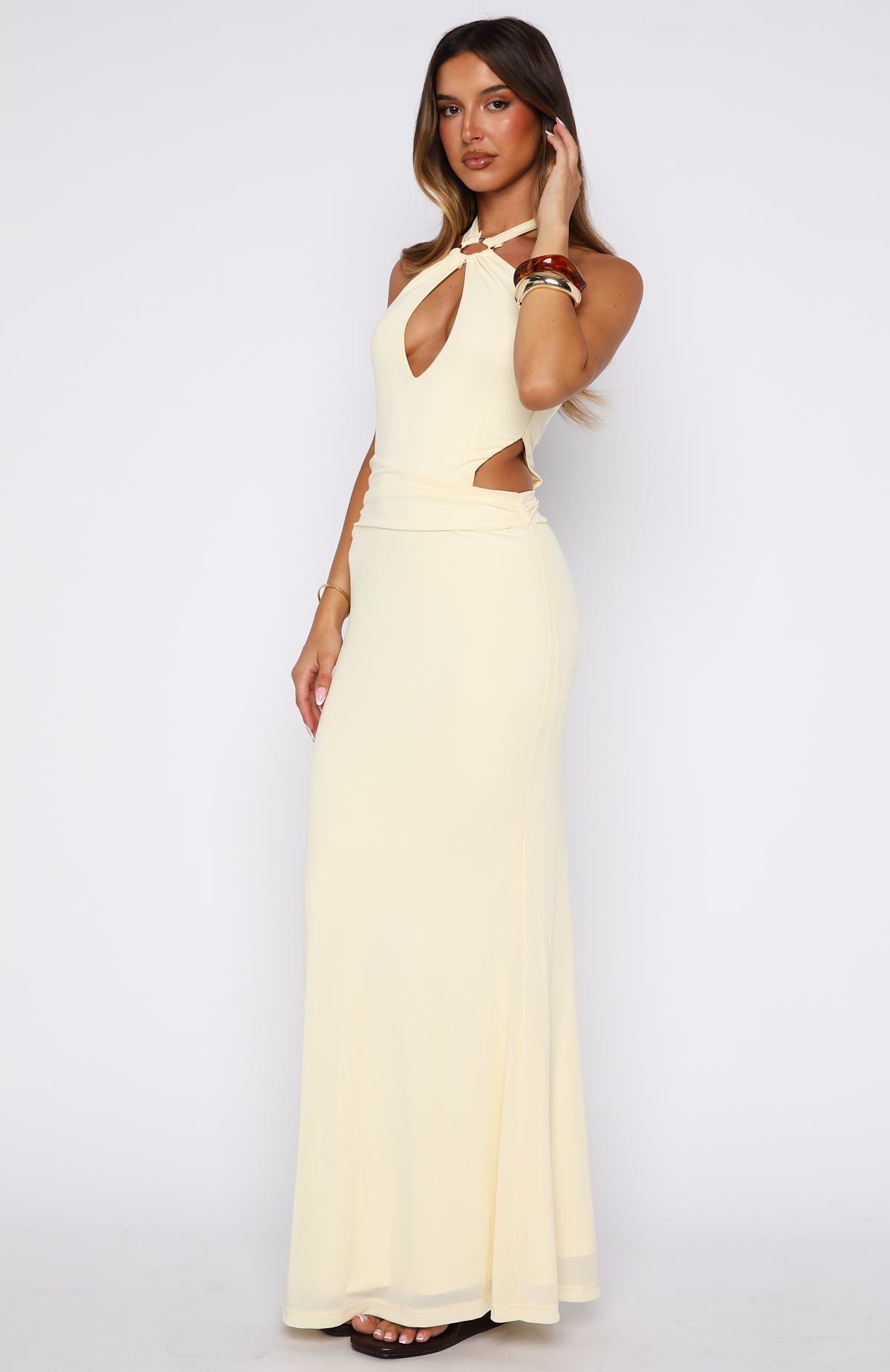 Beautiful Inside Out Halter Maxi Dress Lemon