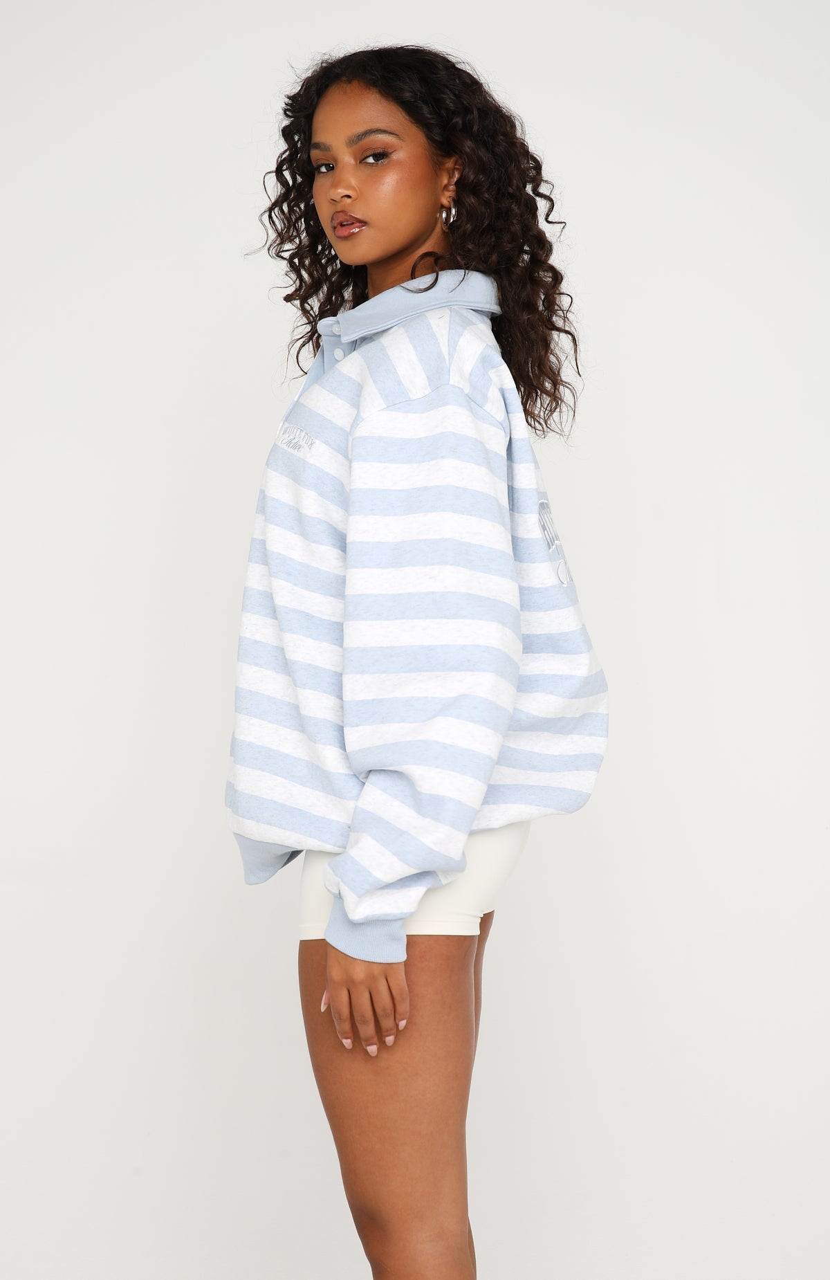 Best Influence Oversized Henley Sweater Grey Marle / Blue Stripe