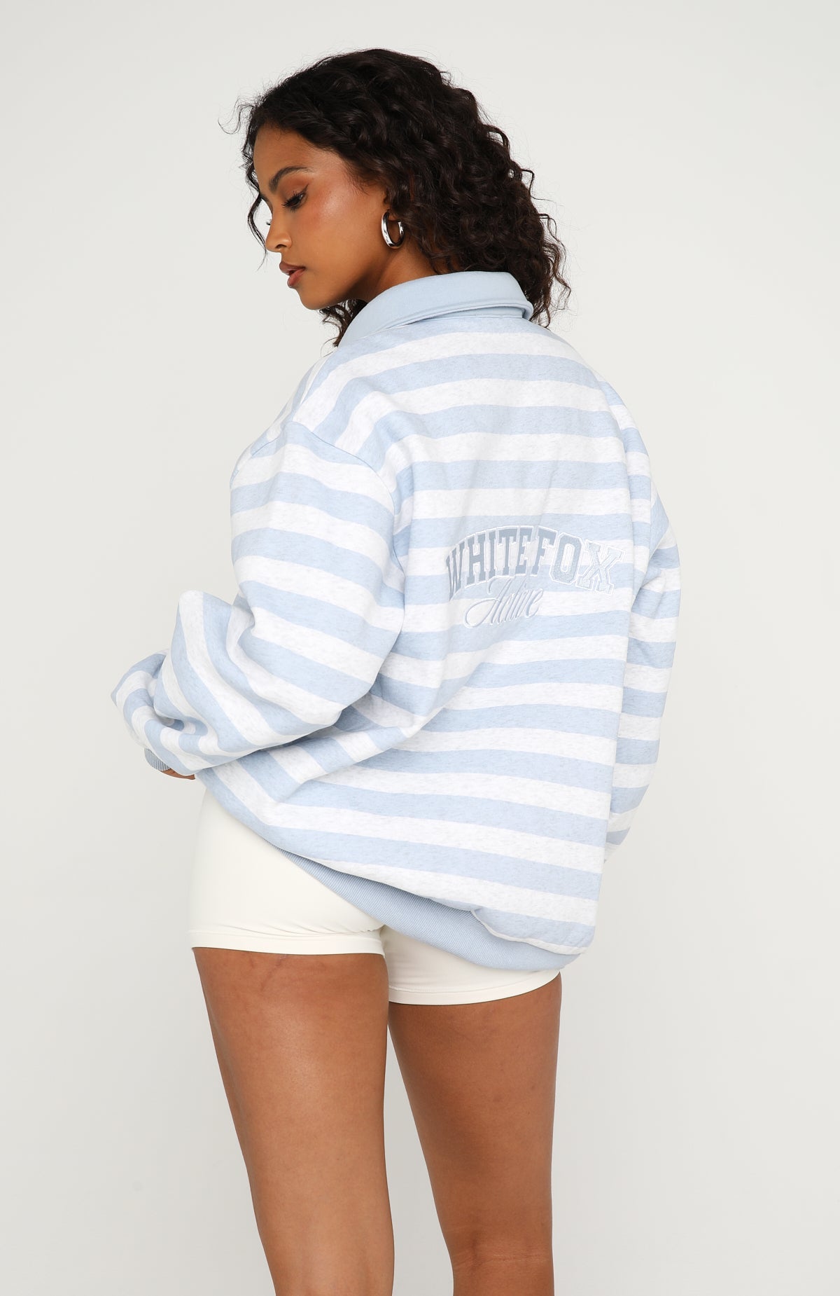 Best Influence Oversized Henley Sweater Grey Marle / Blue Stripe