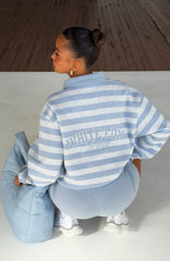Best Influence Oversized Henley Sweater Grey Marle / Blue Stripe