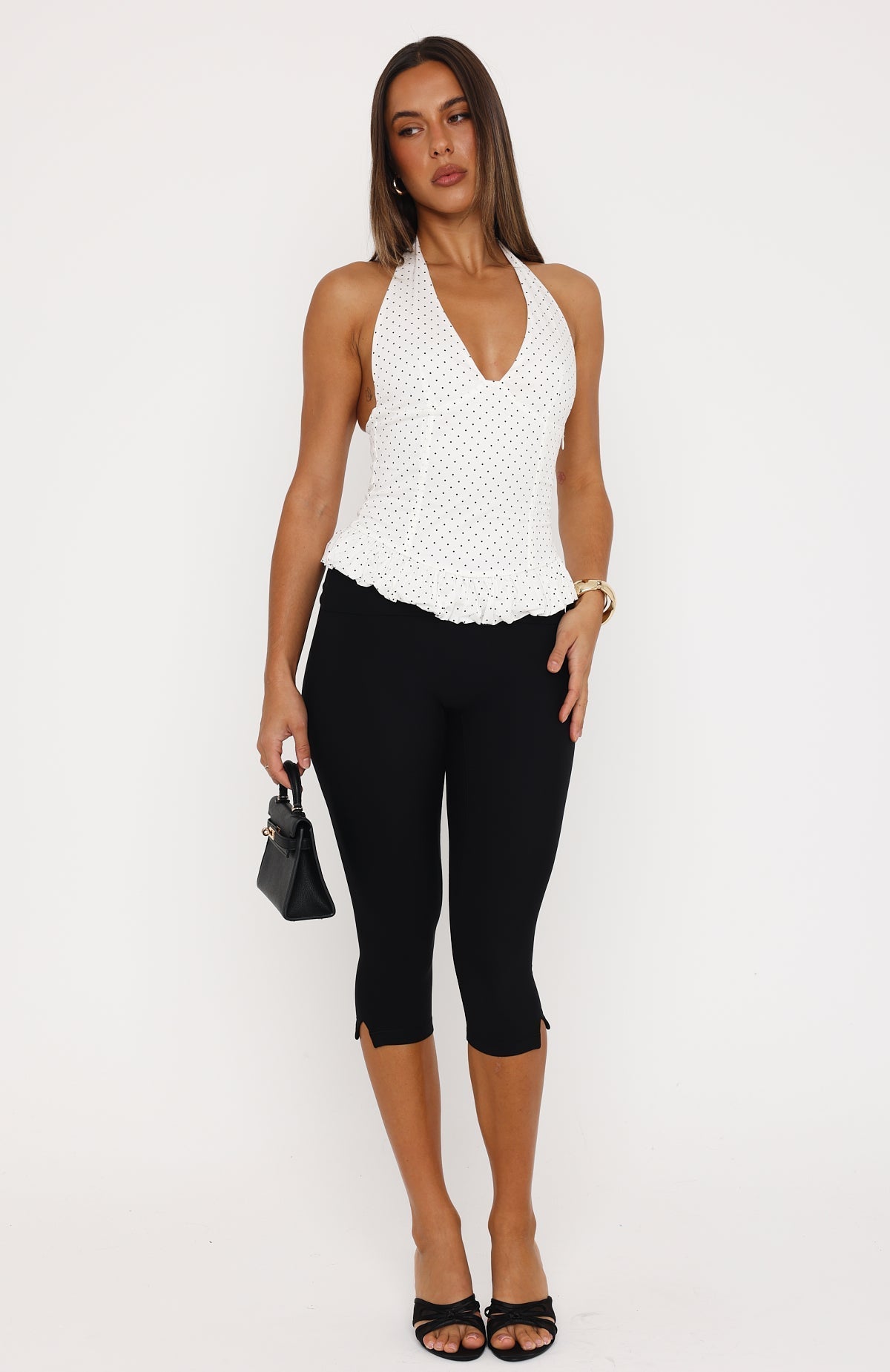 Bitten By Bliss Halter Top White/Black Polka Dot