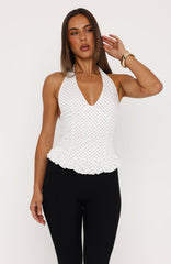 Bitten By Bliss Halter Top White/Black Polka Dot