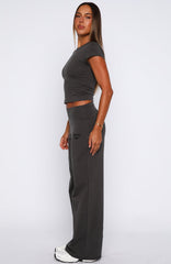 Break The Records Wide Leg Pants Charcoal