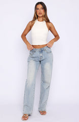 Bring The Style Low Rise Wide Leg Jeans Light Blue Wash