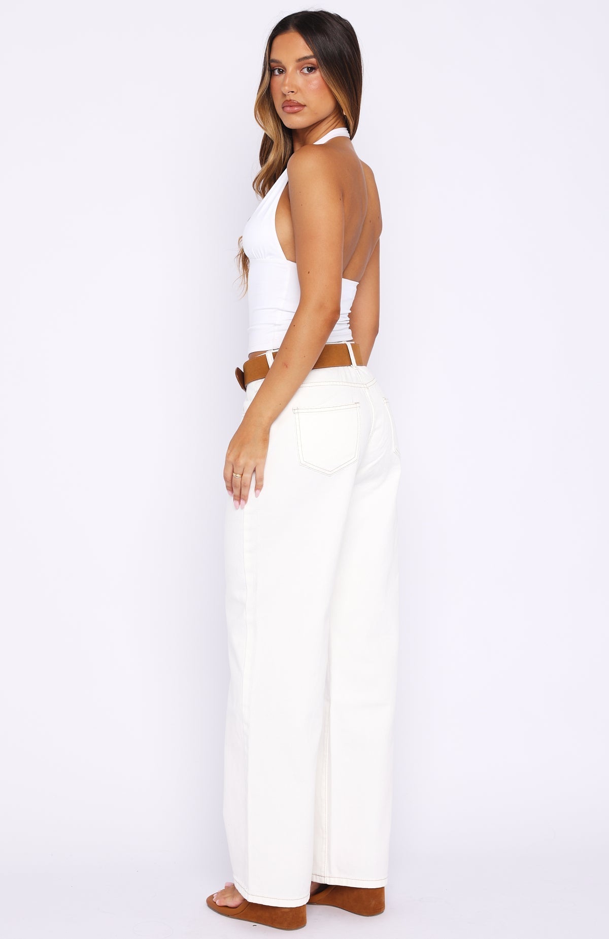 Bring The Style Low Rise Wide Leg Jeans Off White