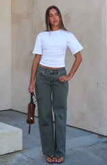 Bring The Style Low Rise Wide Leg Jeans Olive Wash