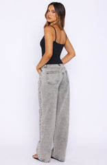 Bring The Style Low Rise Wide Leg Jeans Washed Grey