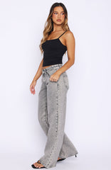 Bring The Style Low Rise Wide Leg Jeans Washed Grey