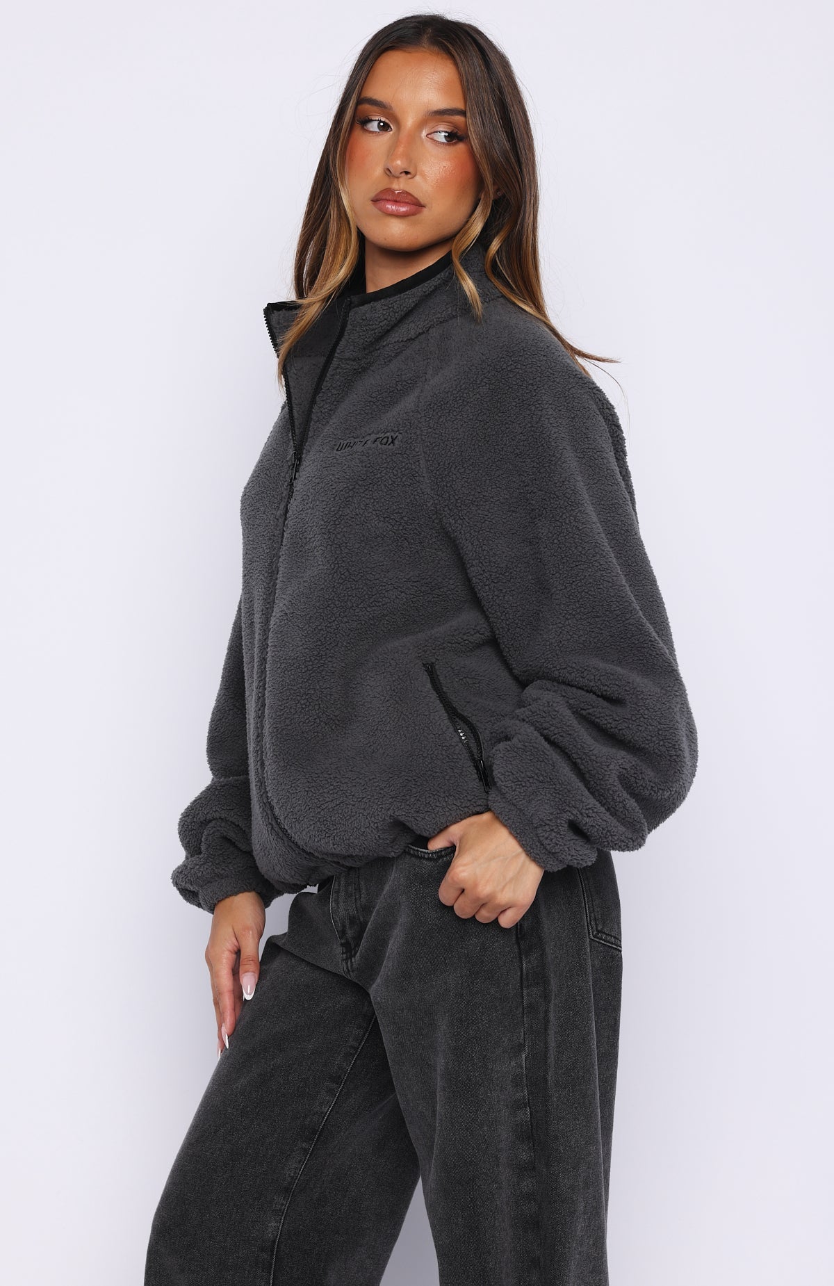 Calm Before The Storm Zip Front Fleece Sweater Charcoal