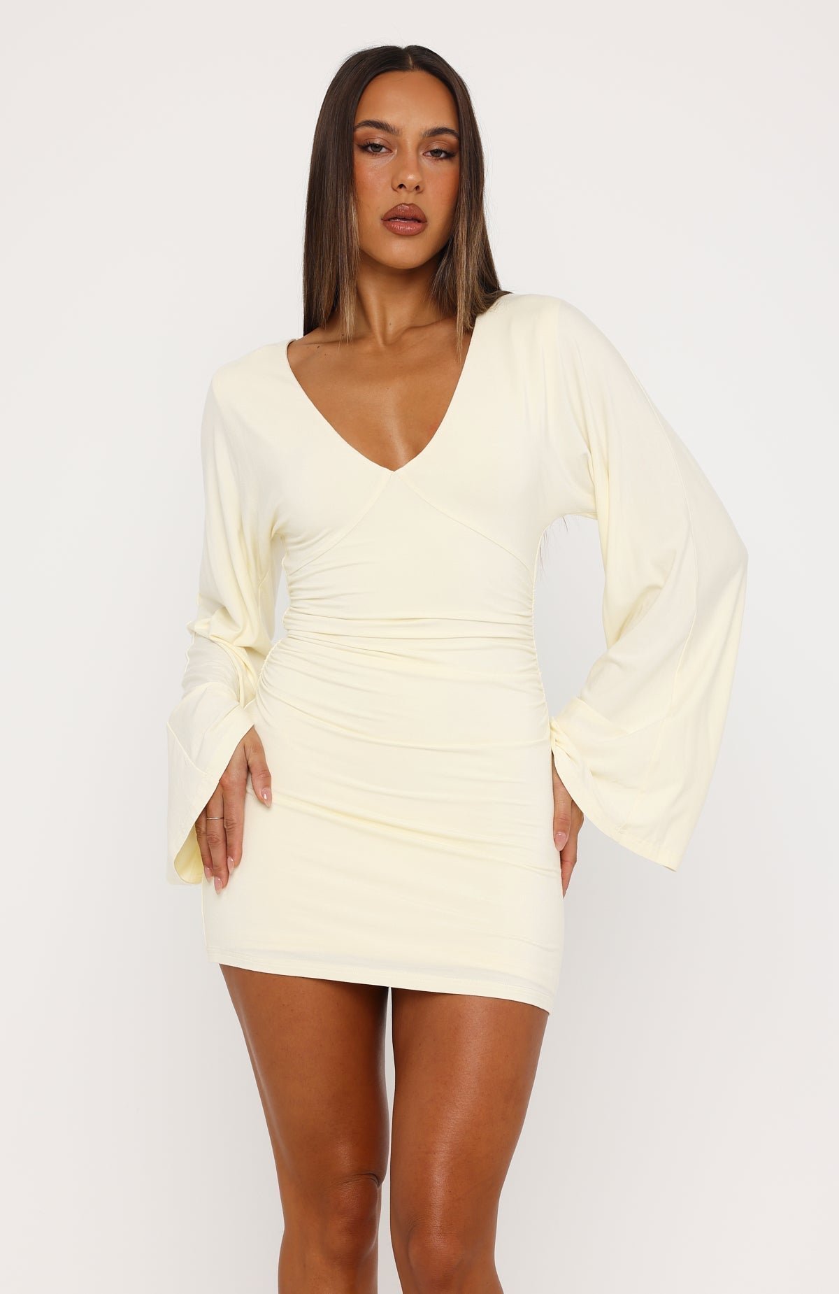 Catch Me At Sunrise Long Sleeve Mini Dress Butter