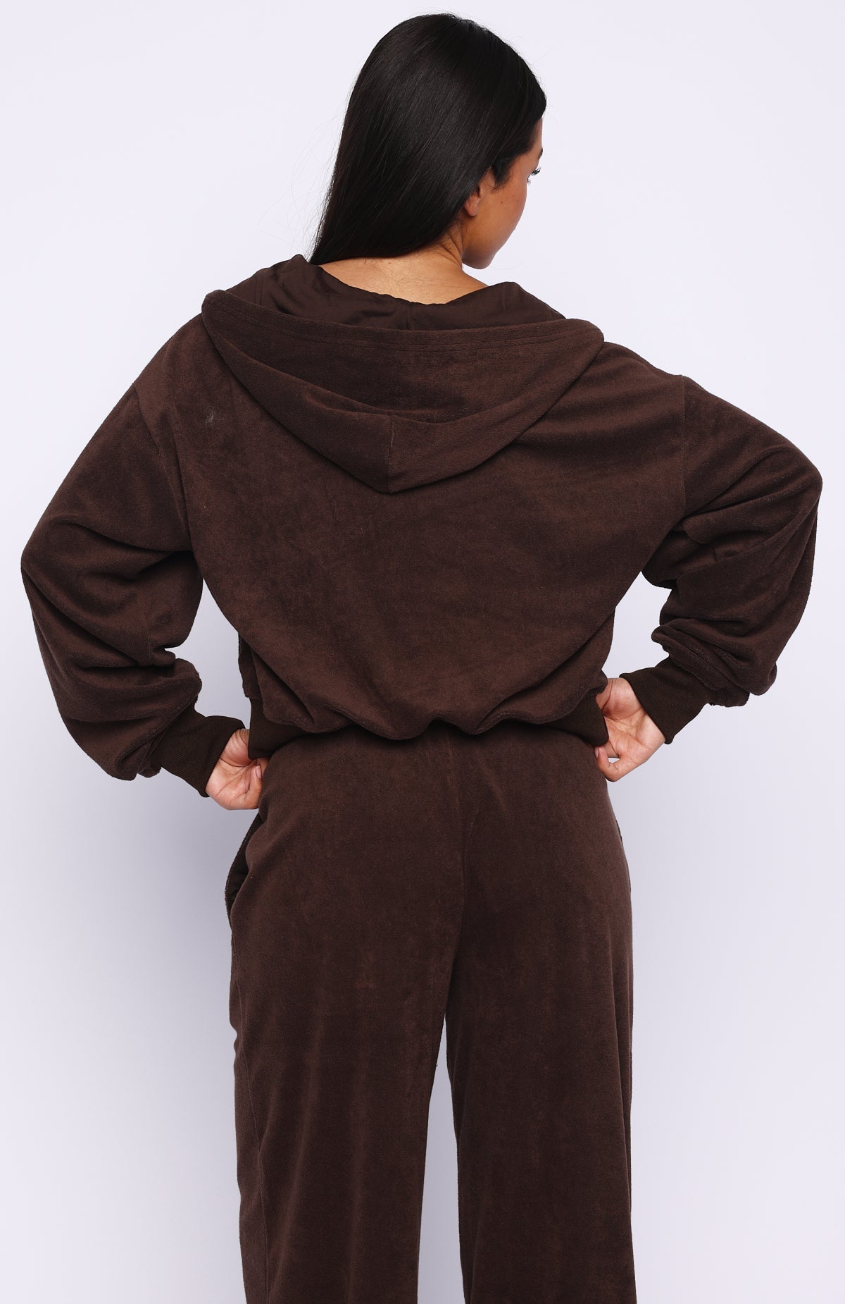 Causing Commotion Terry Boxy Zip Front Hoodie Chocolate