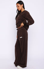 Causing Commotion Terry Wide Leg Sweatpants Chocolate