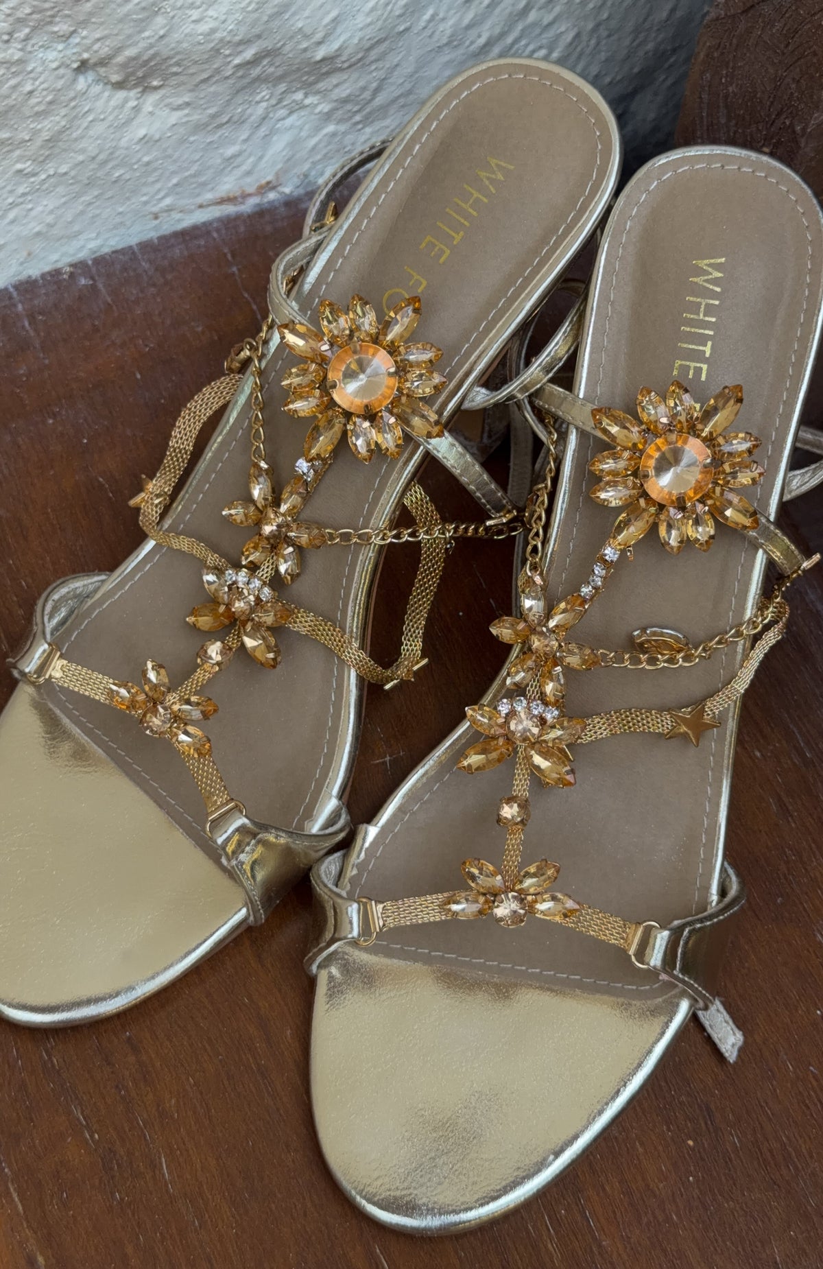 Chaya Embellished Wrap Heel Champagne