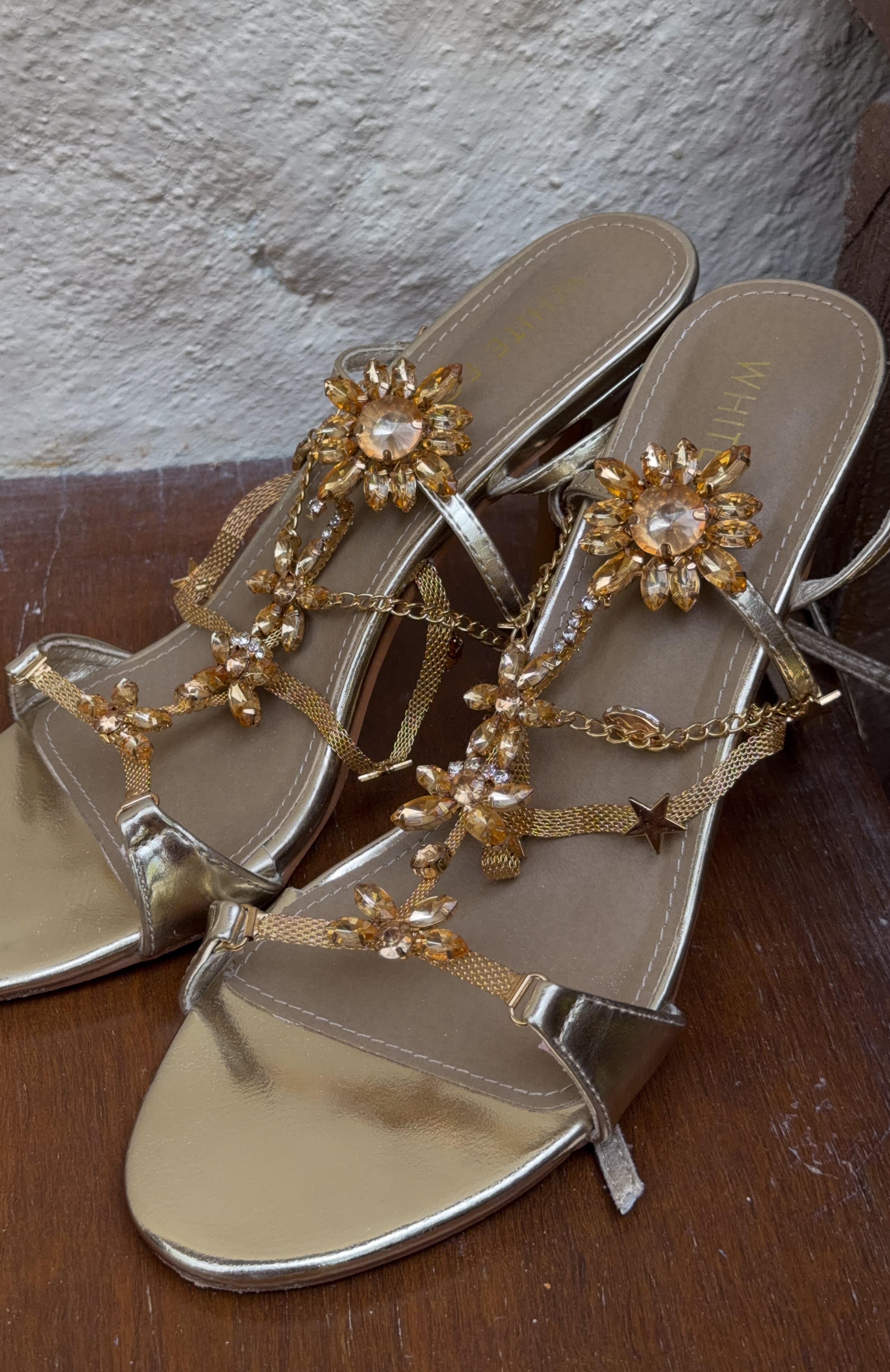 Chaya Embellished Wrap Heel Champagne