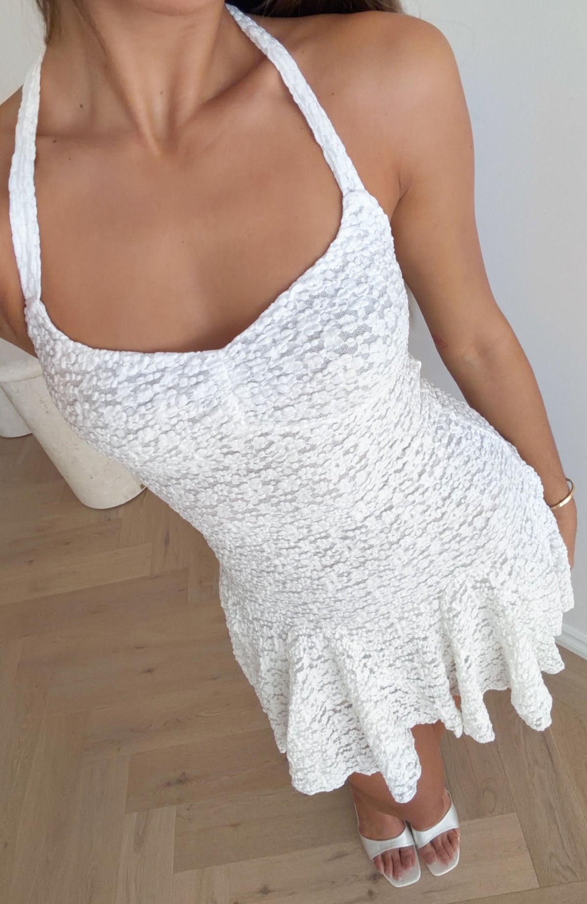 Cherry Cutie Halter Mini Dress White