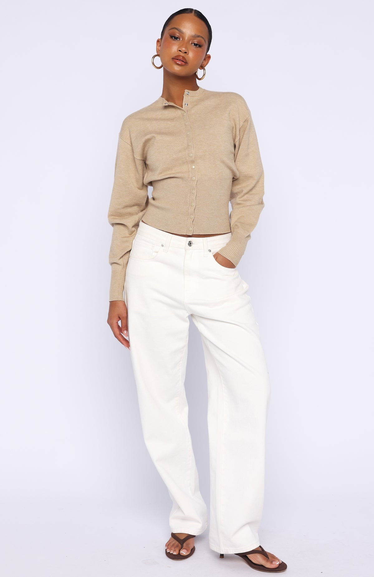 Cindy Cinched Knit Top Beige