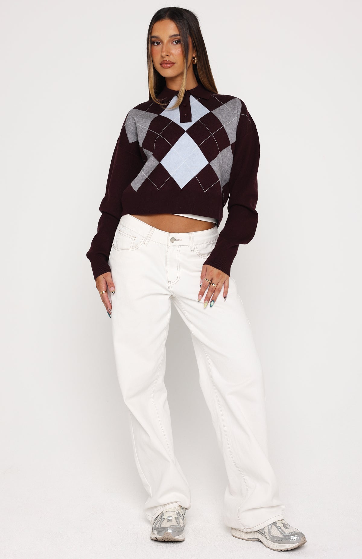 Cinzia Argyle Knit Sweater Mulled Merlot
