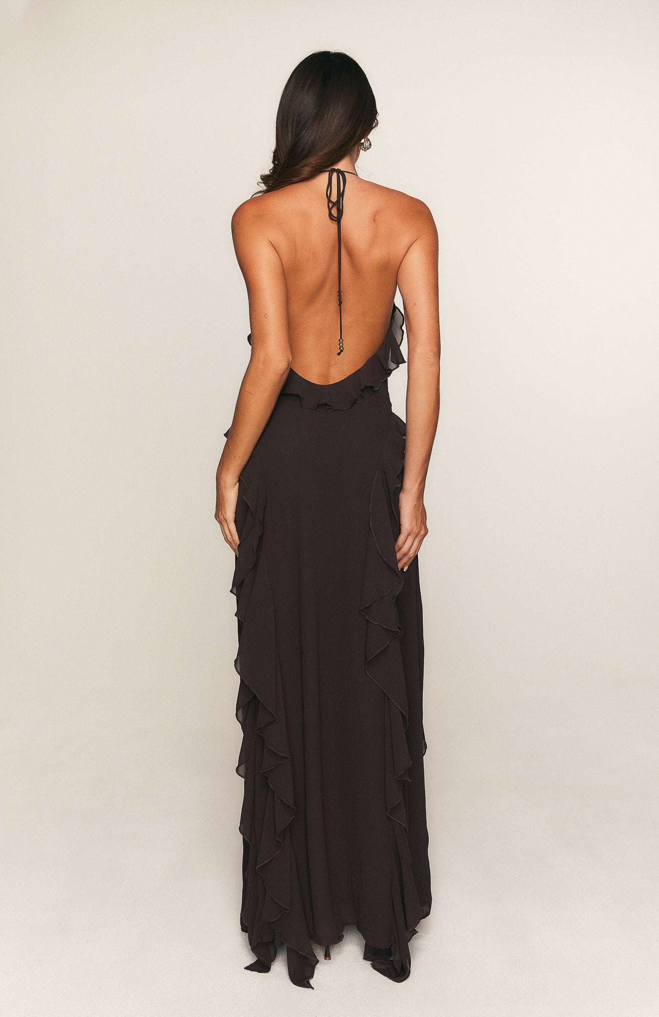 Control The Vibe Halter Maxi Dress Chocolate