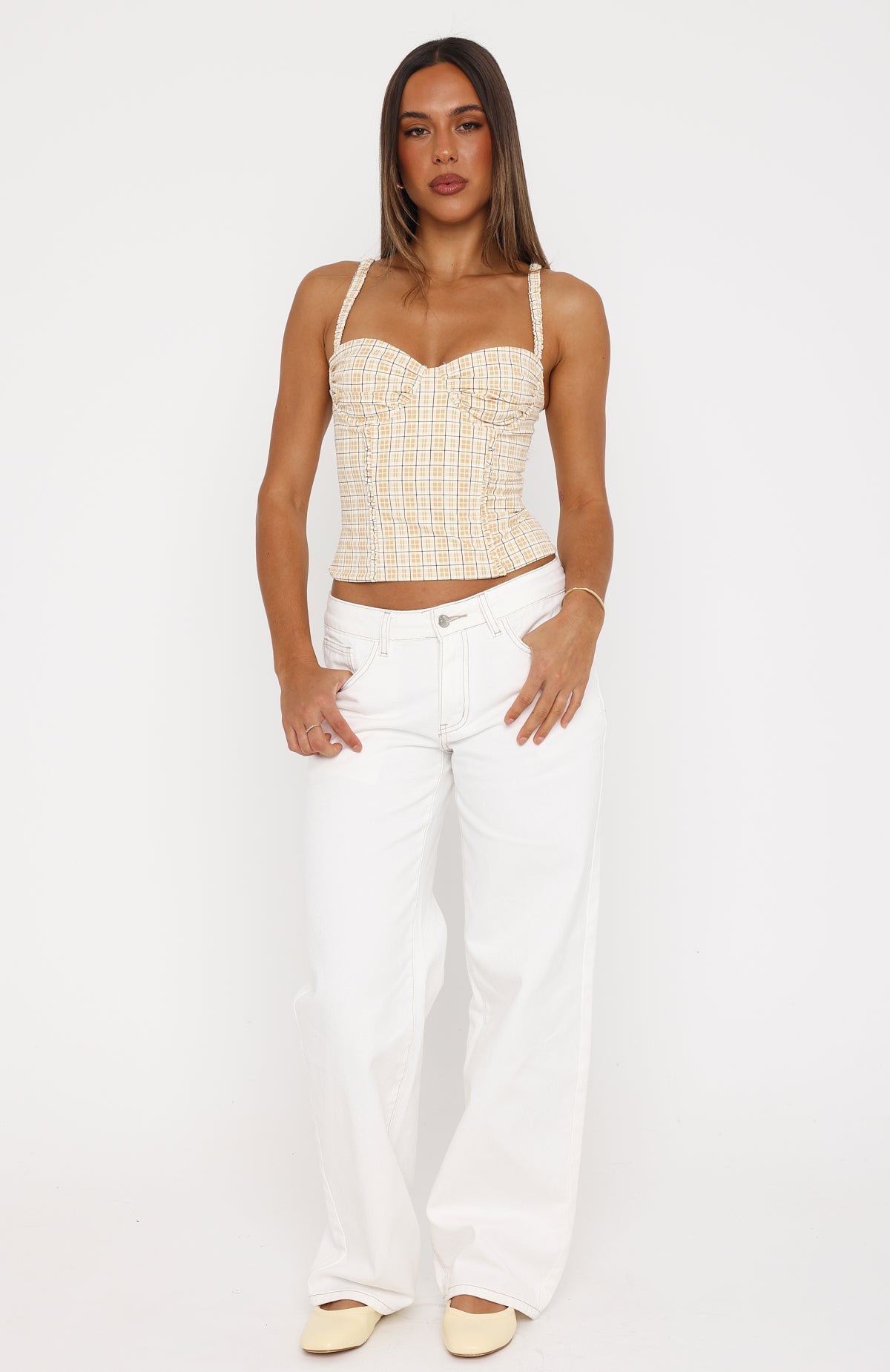 Cosmic Crush Bustier Burnt Butter Check