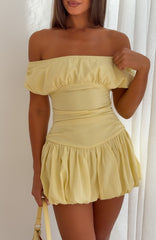 Dare Me Darling Off Shoulder Mini Dress Lemon