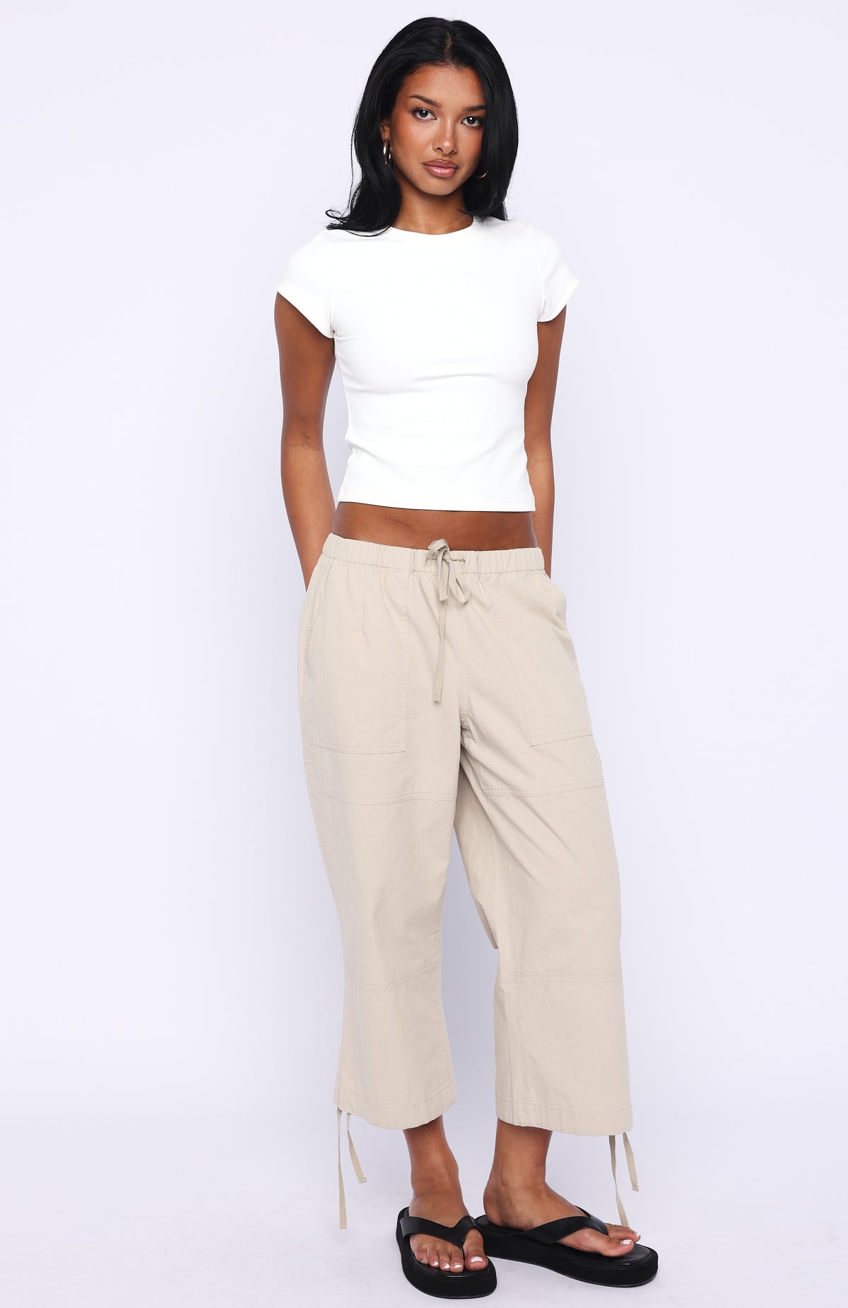 Date Me Capri Cargo Pants Stone