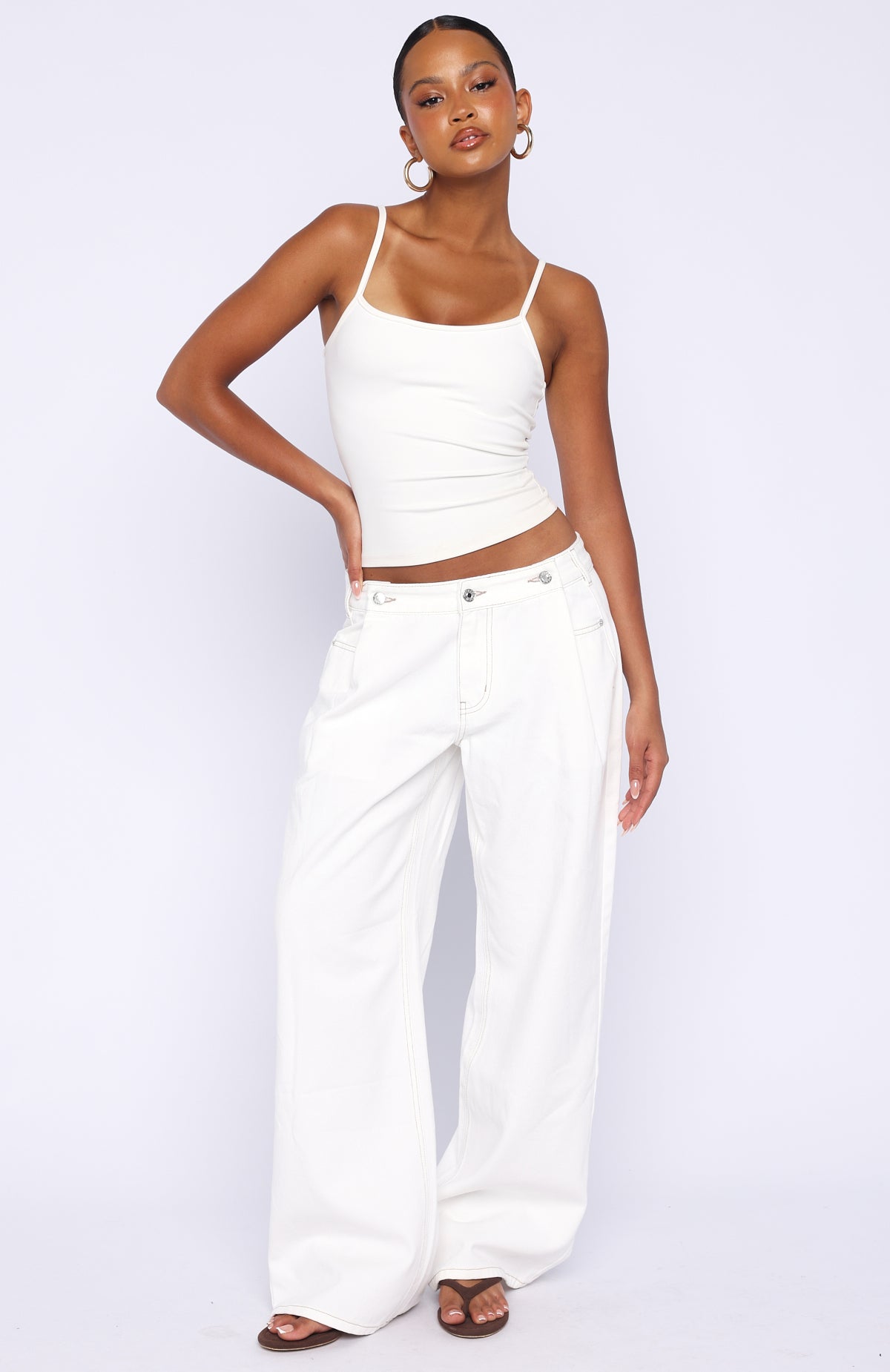 Day At A Time Low Rise Wide Leg Jeans Off White