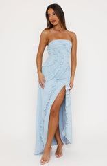 Delicate Petal Strapless Maxi Dress Baby Blue