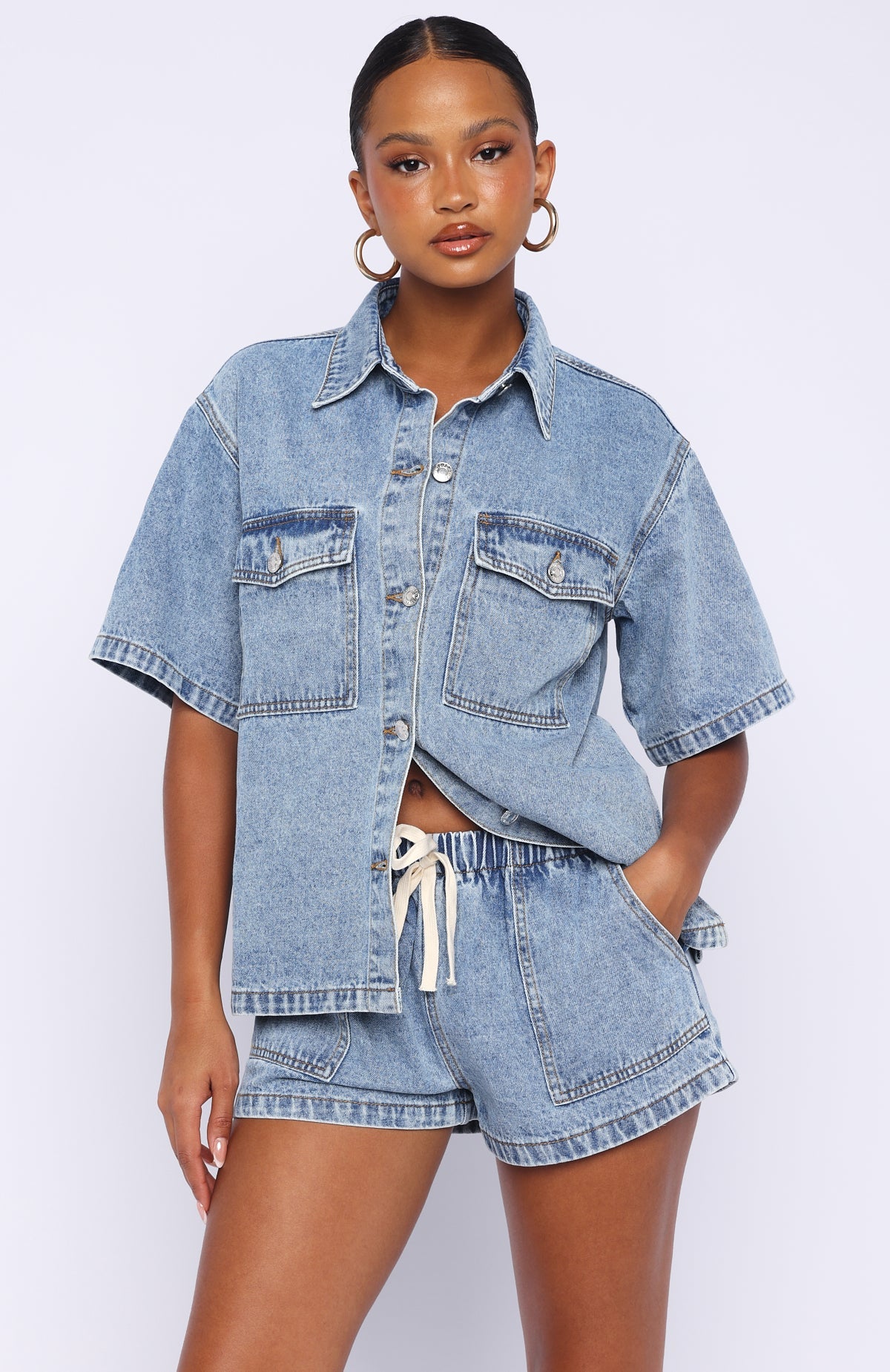Denim Daydream Button Up Shirt Mid Blue