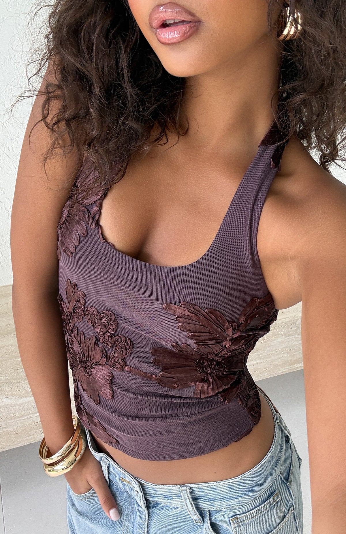 Different Wave Halter Top Chocolate