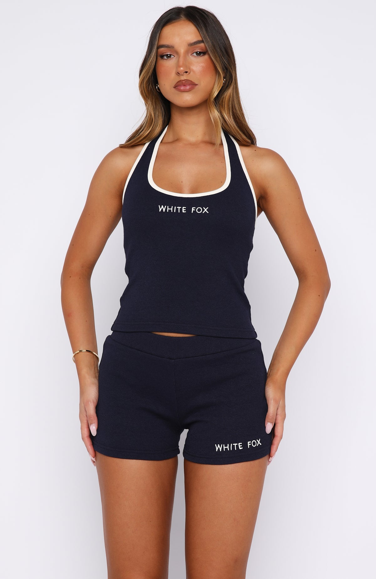 Doing My Best Ribbed Halter Top Navy