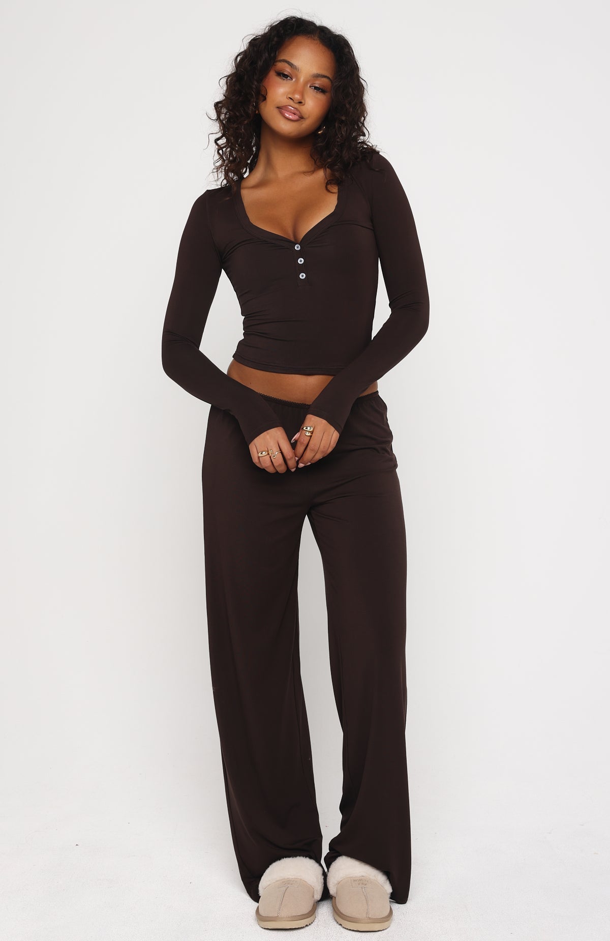 Dreamy Button Up Long Sleeve Pyjama Top Chocolate