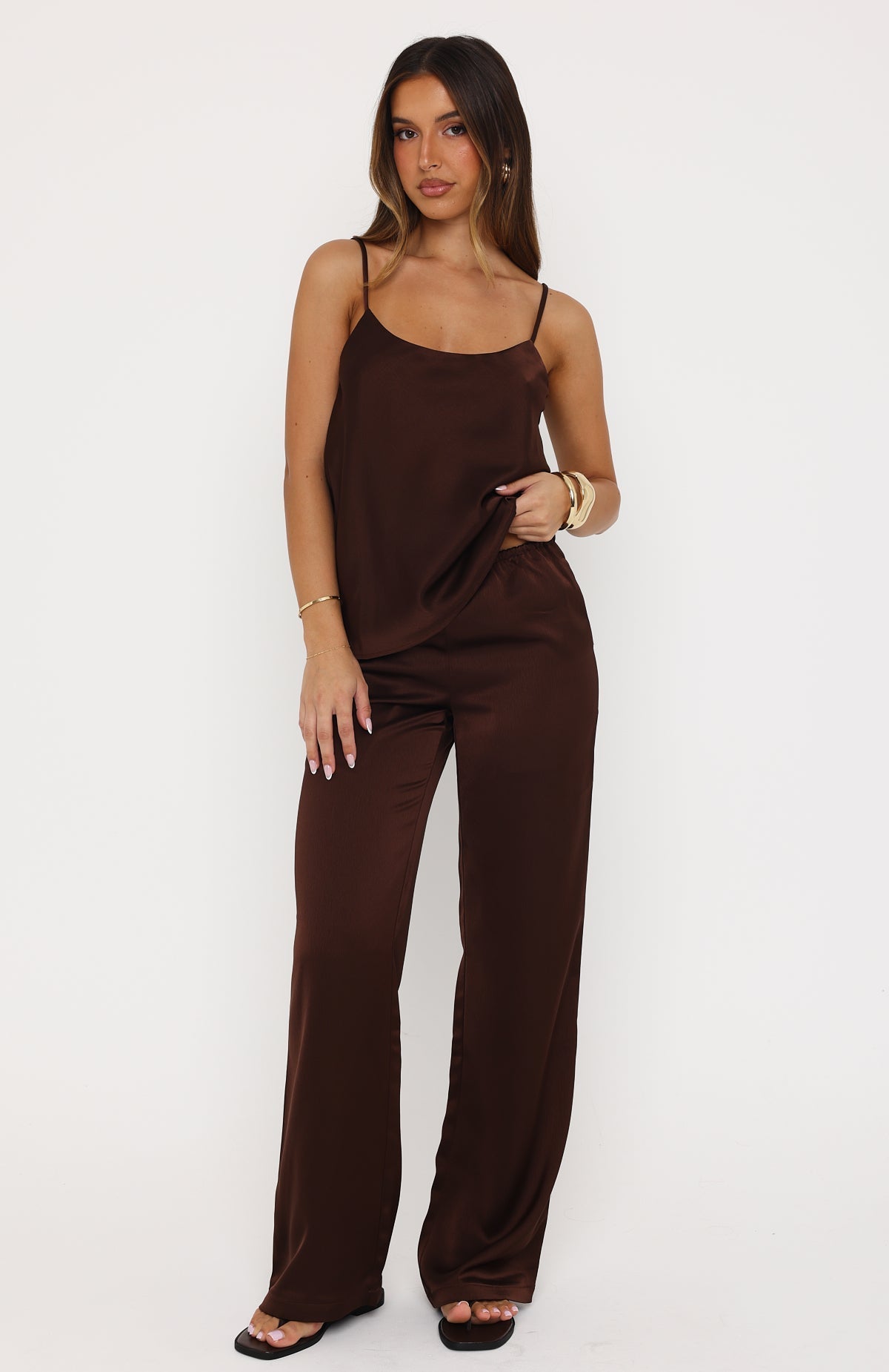 Falling Fast Satin Pants Chocolate