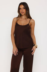 Falling Fast Satin Cami Top Chocolate