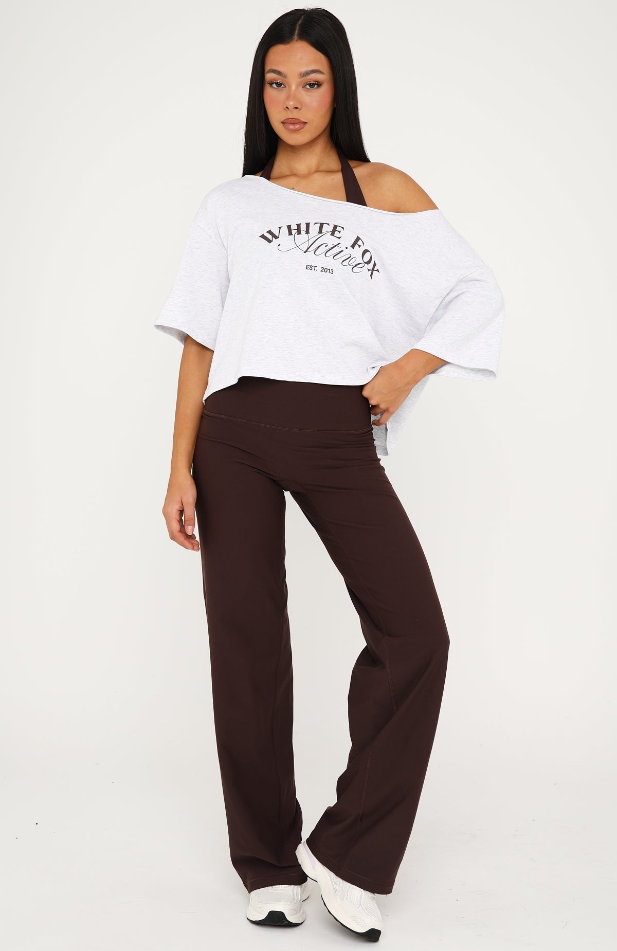 Far Away Off Shoulder Cropped Tee Grey Marle