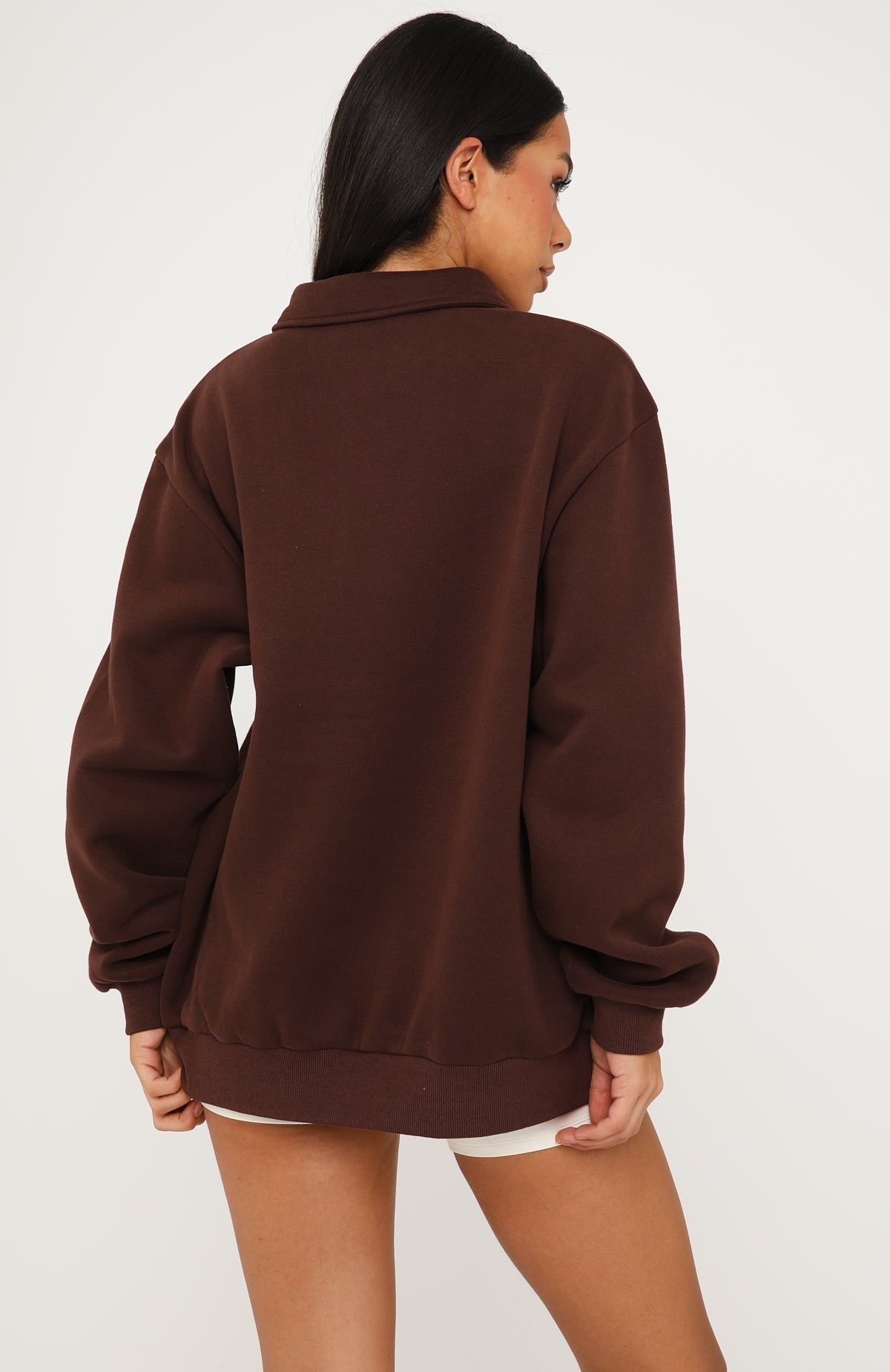 Far Away Oversized Henley Sweater Dark Chocolate