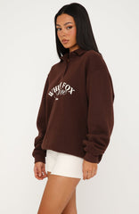 Far Away Oversized Henley Sweater Dark Chocolate