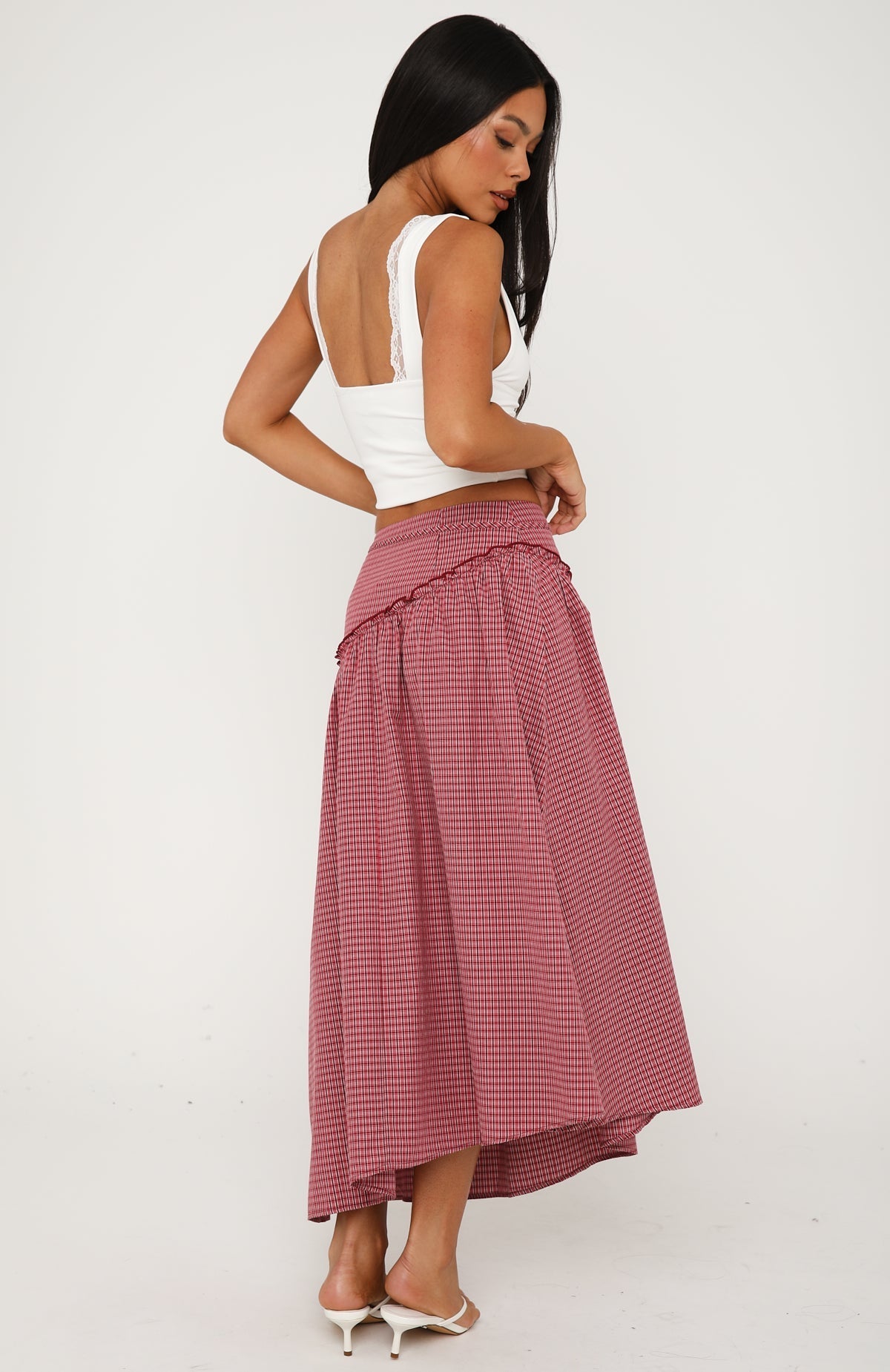 Feeling Groovy Maxi Skirt Red Gingham