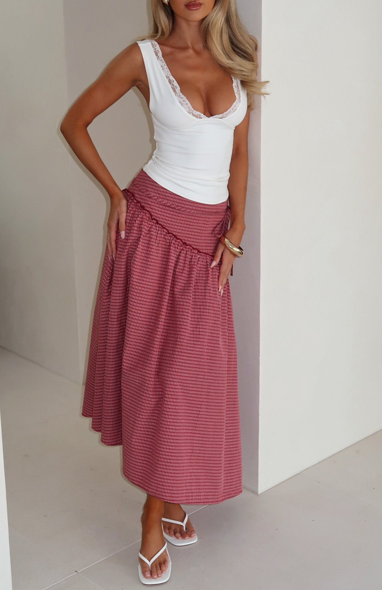Feeling Groovy Maxi Skirt Red Gingham