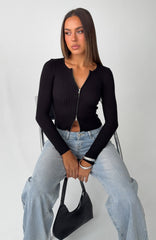 Fine Wine Long Sleeve Knit Top Black