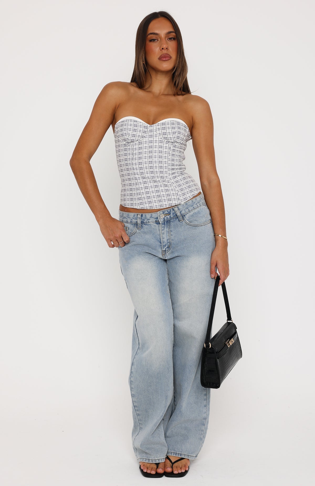 Fire Me Up Strapless Bustier Darling Grey Check