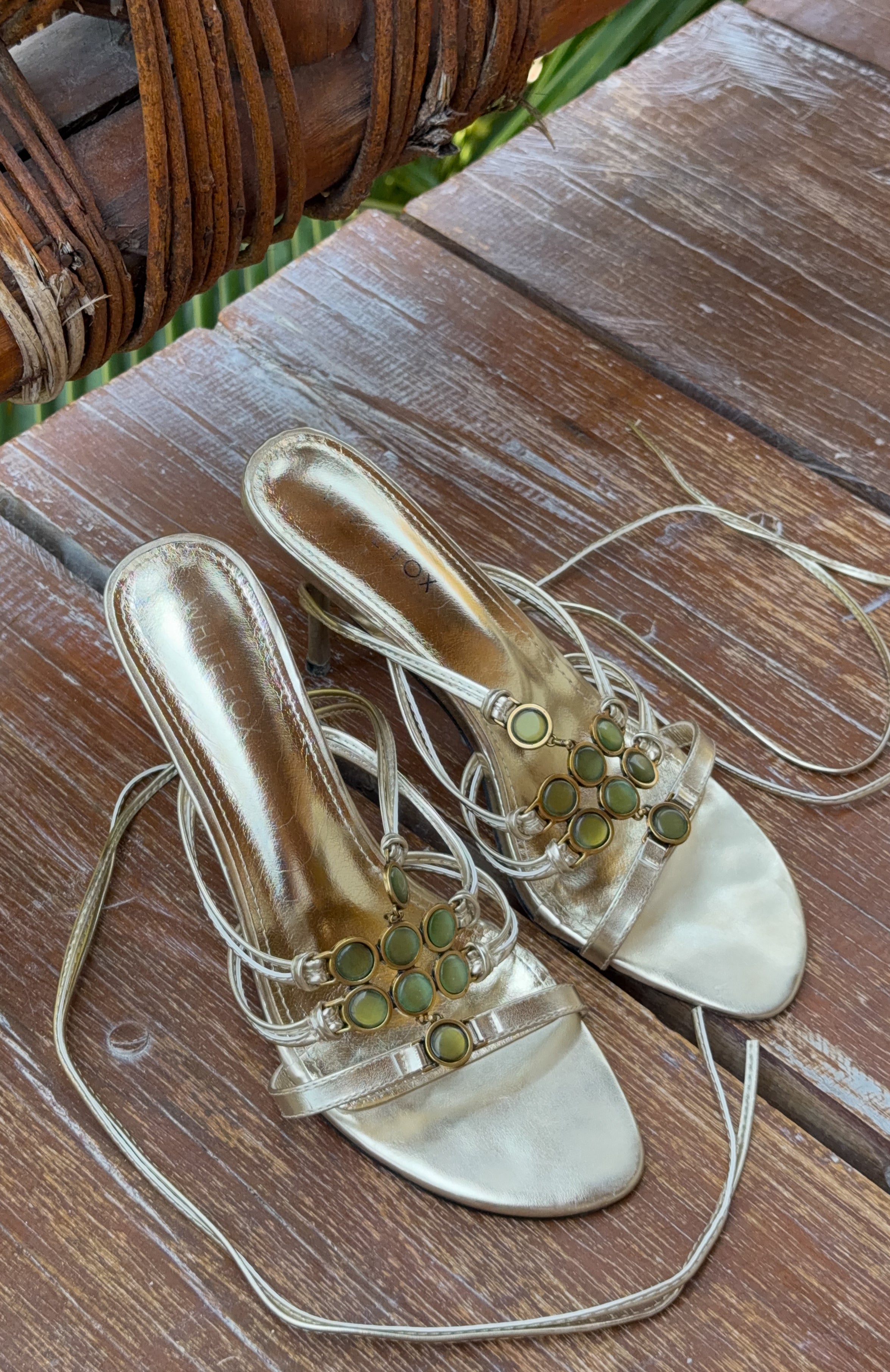 Giana Beaded Wrap Heels Champagne/Lime