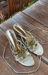 Giana Beaded Wrap Heels Champagne/Lime