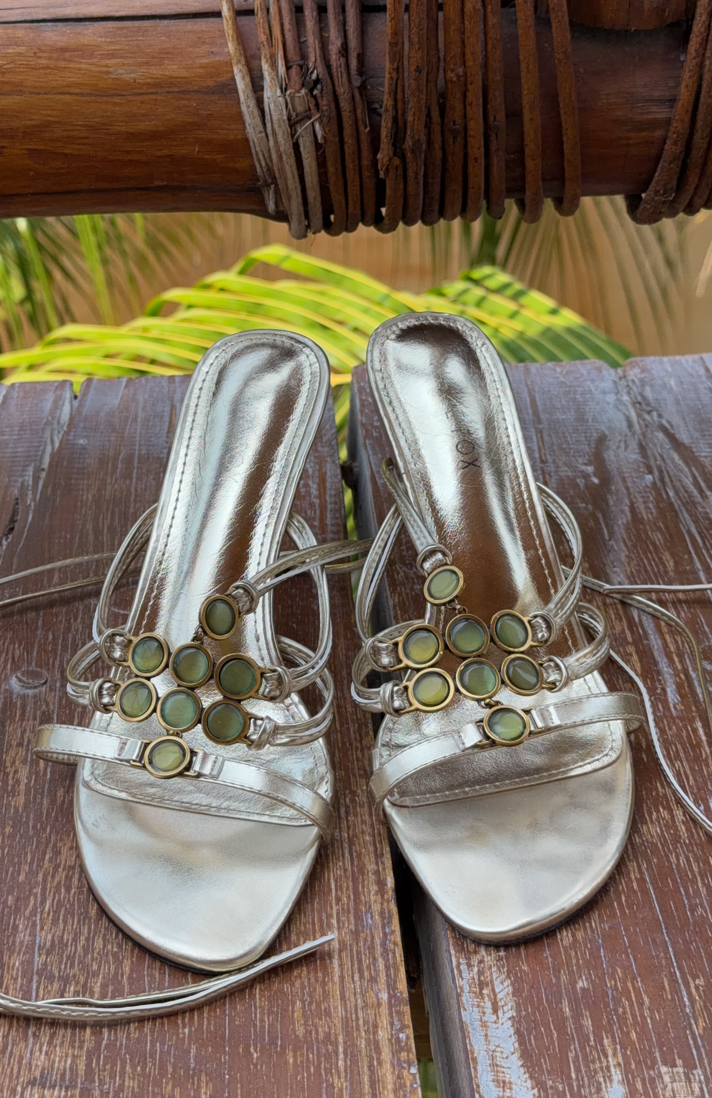 Giana Beaded Wrap Heels Champagne/Lime