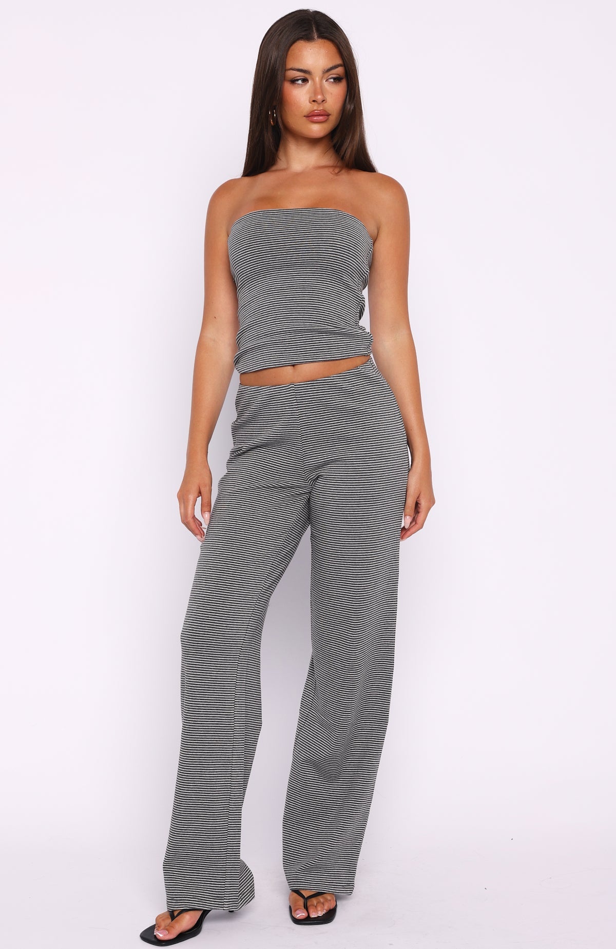 Happy It Happened Strapless Top Grey/White Stripe