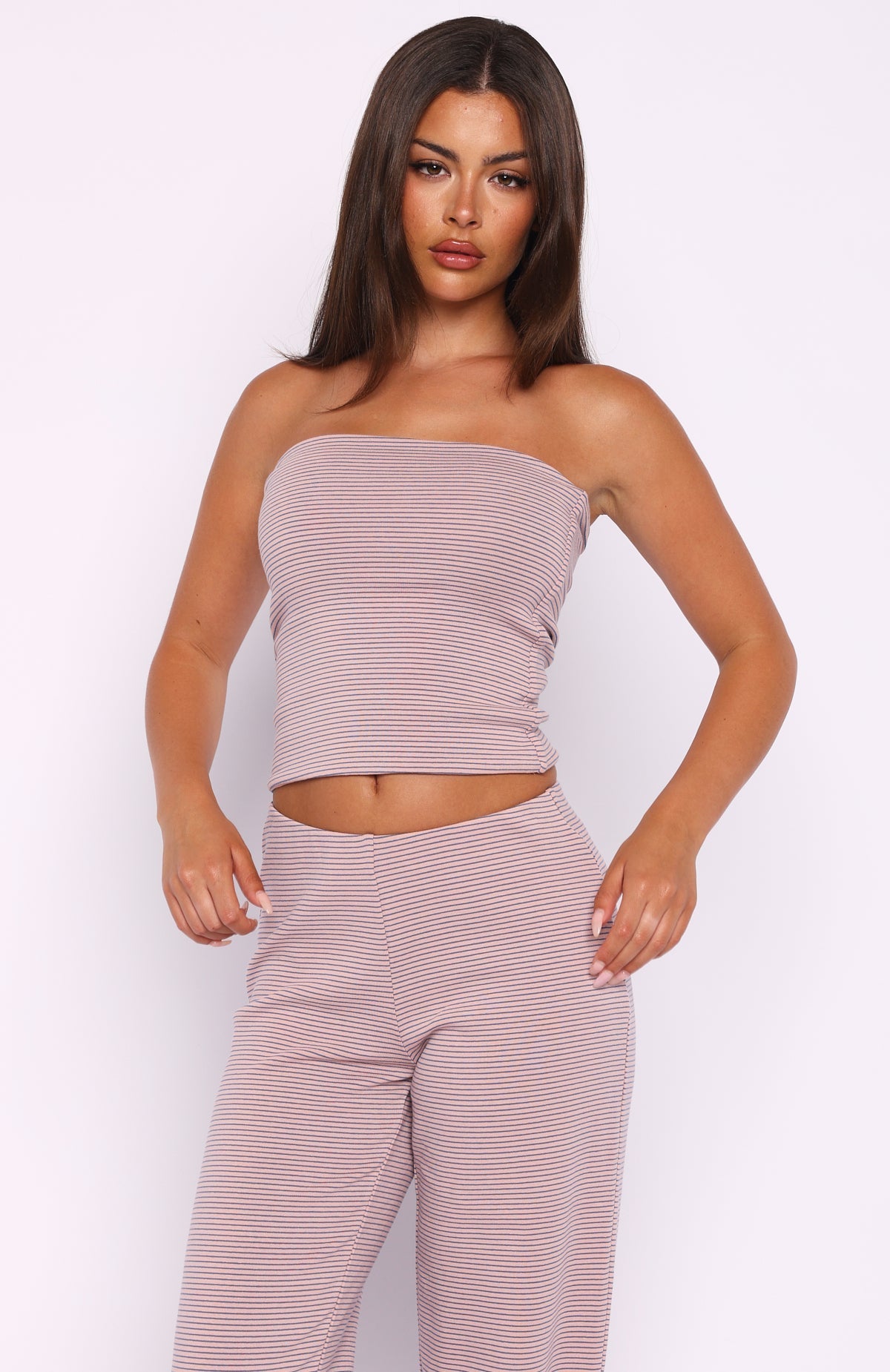 Happy It Happened Strapless Top Pink/Blue Stripe