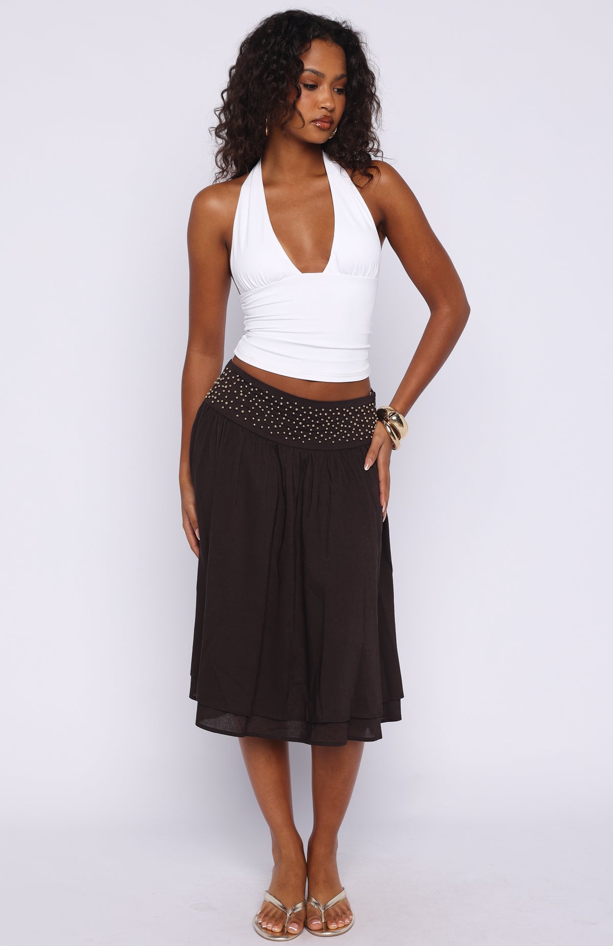Heavenly Verse Studded Midi Skirt Espresso