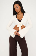 In A Minute Long Sleeve Tie Front Top Cream