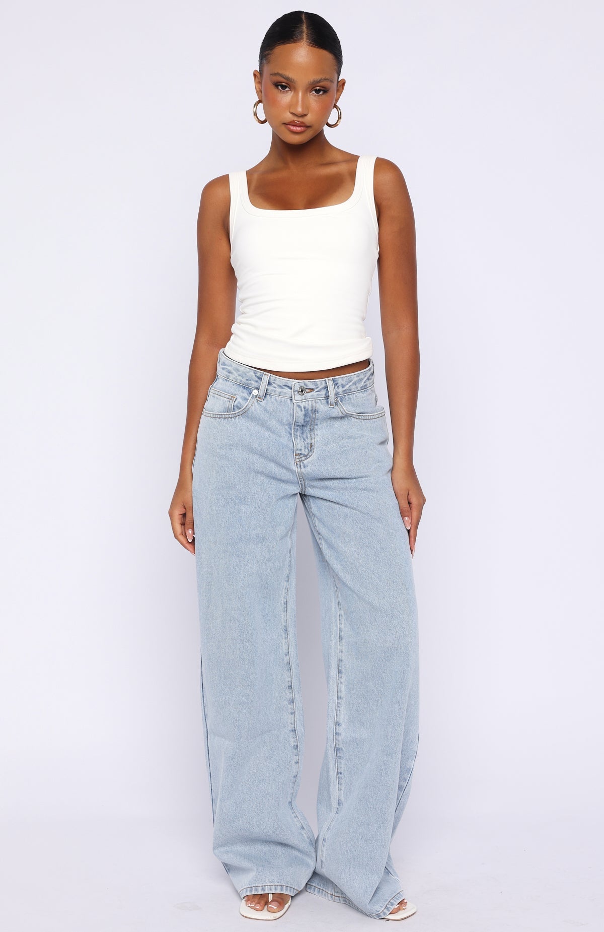 Just My Type Mid Rise Wide Leg Jeans Mid Blue