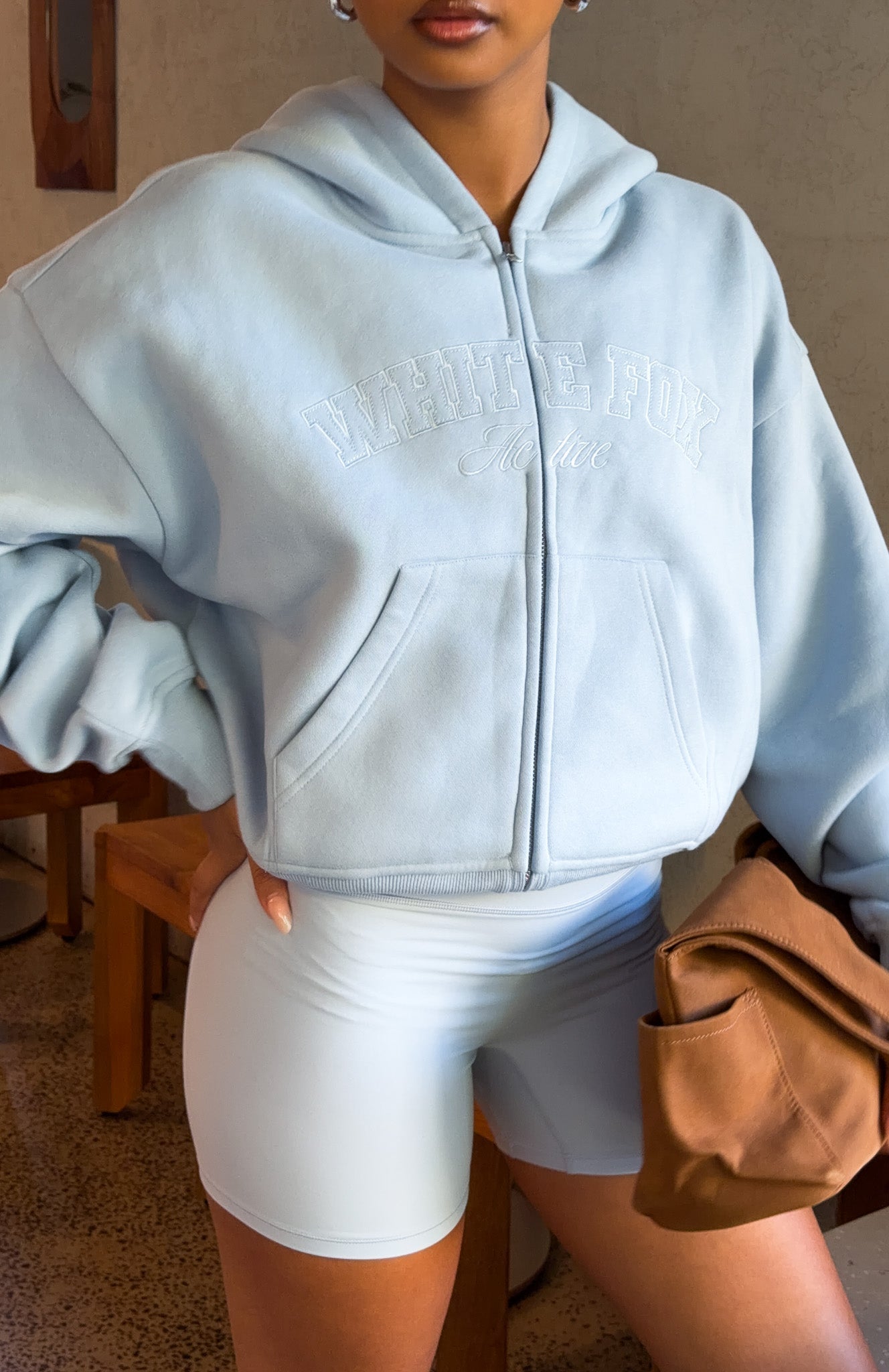 Quiet Hour Boxy Zip Front Hoodie Icy Blue
